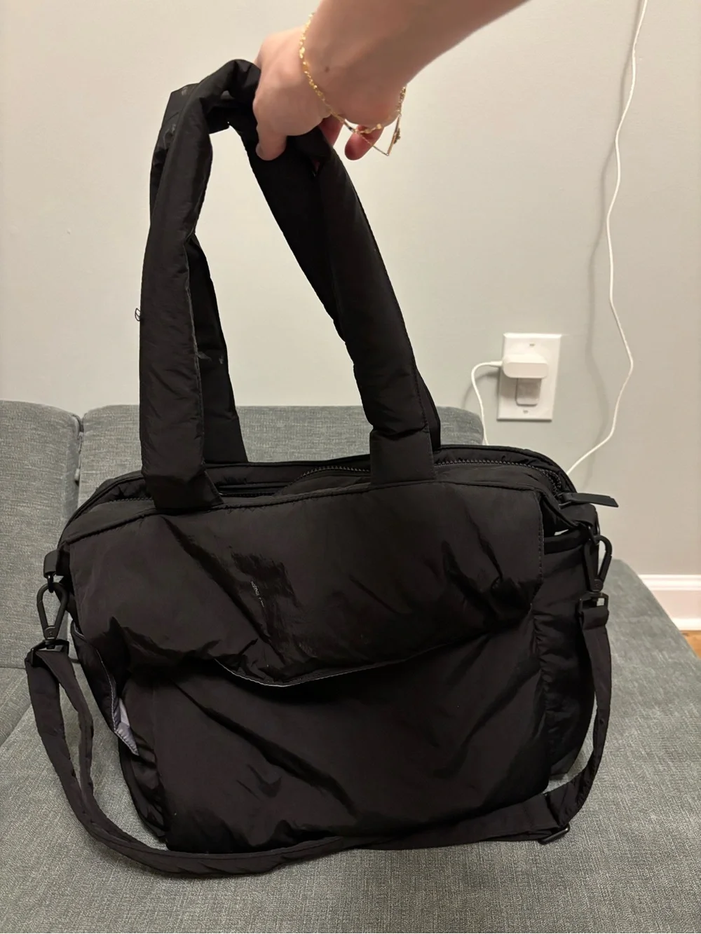 Calpak Quilted Puffer Diaper Tote in black